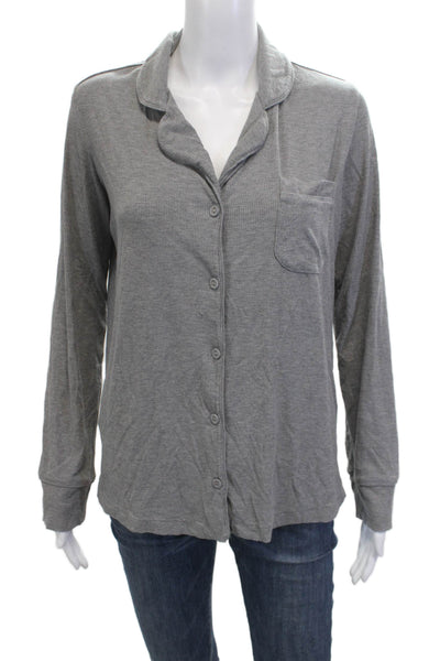 Skims Women Collared Basic Button-Up Top Gray Long Sleeve Size XS