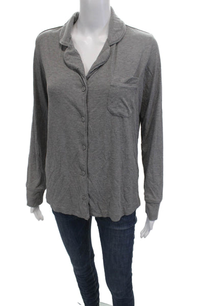 Skims Women Collared Basic Button-Up Top Gray Long Sleeve Size XS