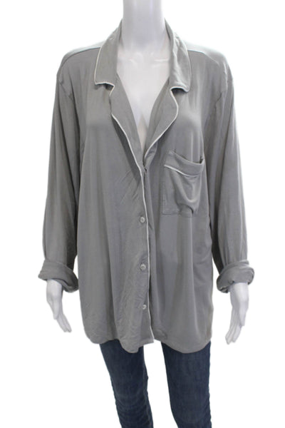 Eberjey Womens Gray Collared Long Sleeve Pajama Top Size XL
