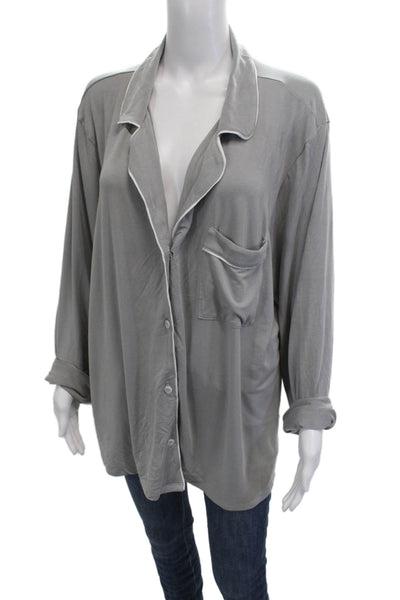 Eberjey Womens Gray Collared Long Sleeve Pajama Top Size XL
