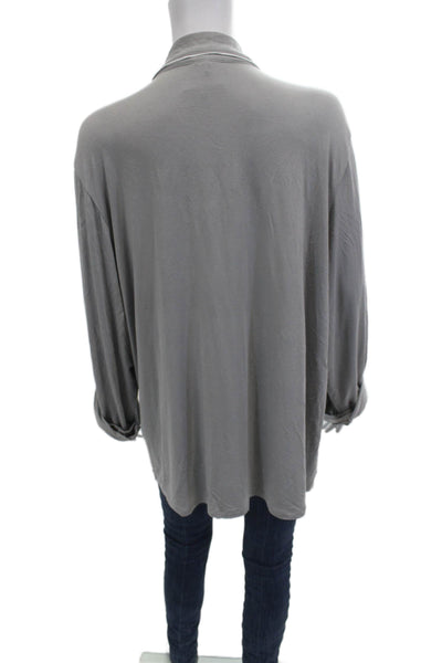 Eberjey Womens Gray Collared Long Sleeve Pajama Top Size XL