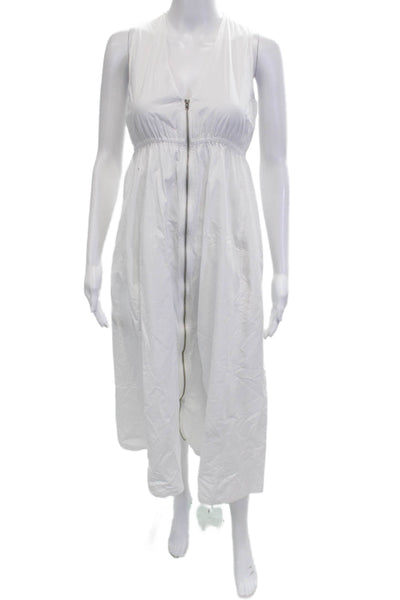 Zara Womens Maxi Tank Dress White V-Neck Sleeveless Midi Zip Cotton Size XS