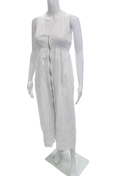 Zara Womens Maxi Tank Dress White V-Neck Sleeveless Midi Zip Cotton Size XS