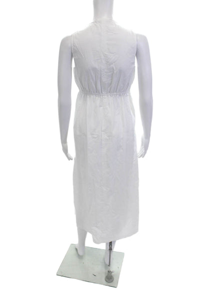 Zara Womens Maxi Tank Dress White V-Neck Sleeveless Midi Zip Cotton Size XS