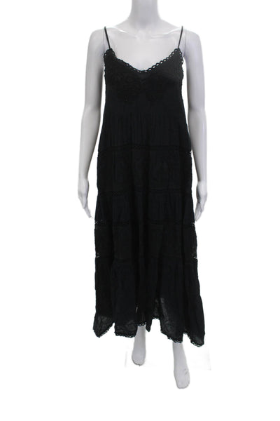 Love Sam Women Black Maxi Slip Dress V Neck Sleeveless Cotton Viscose Size XS