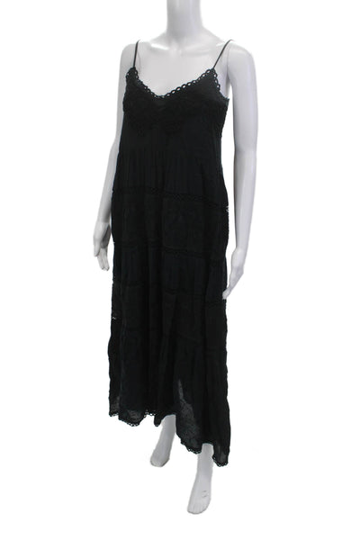 Love Sam Women Black Maxi Slip Dress V Neck Sleeveless Cotton Viscose Size XS
