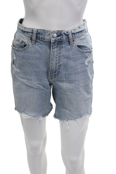 Daze Unisex Bermuda Shorts Light Blue Button 90s Organic Cotton Size 24