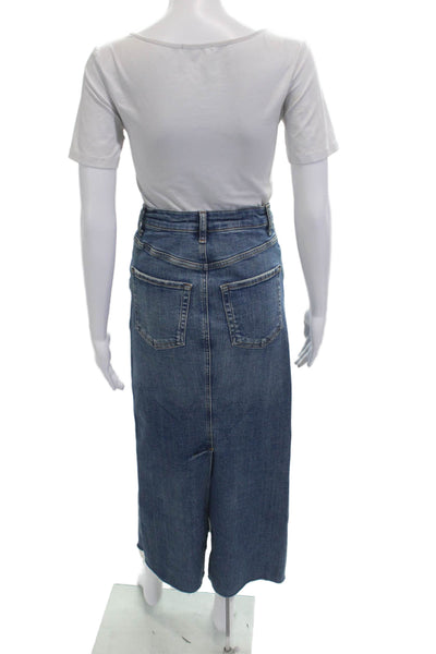 Zara Womens Straight Pencil Midi Skirt Blue Cotton Blend Size XS