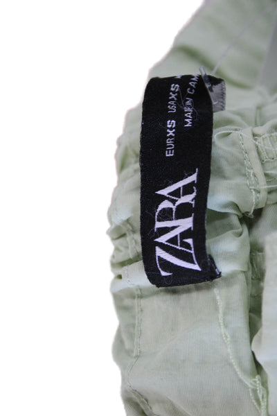 Zara Unisex Cargo Pants Green Drawstring Polyester Army Size XS