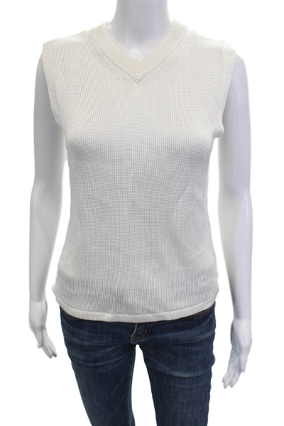 Zara Women Basic V-Neck Sleeveless Tank White 100% Viscose Size S