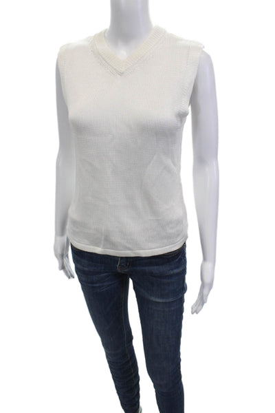 Zara Women Basic V-Neck Sleeveless Tank White 100% Viscose Size S
