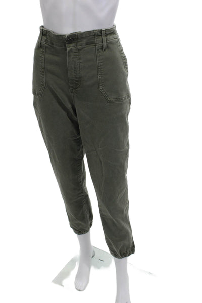 Paige Women Cropped Jogger Pants Green Button Size 31
