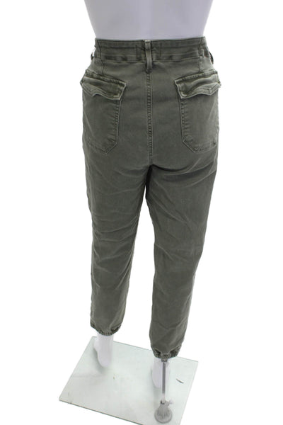 Paige Women Cropped Jogger Pants Green Button Size 31