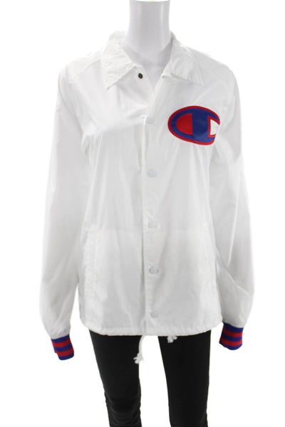 Champion Women Varsity Windbreaker White Button Long Sleeve Polyester Size S