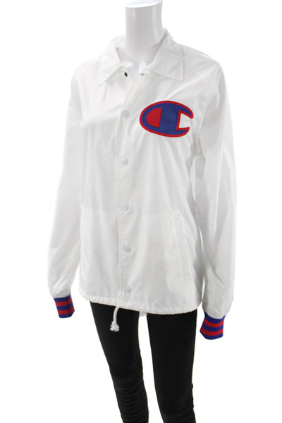 Champion Women Varsity Windbreaker White Button Long Sleeve Polyester Size S