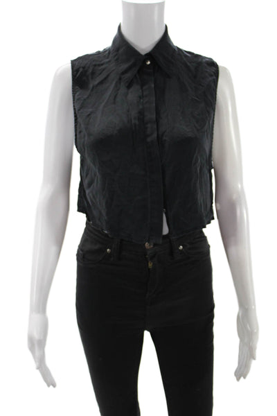 Kimberly Taylor Women Cropped Silk Collared Button Up Sleeveless Black Size S