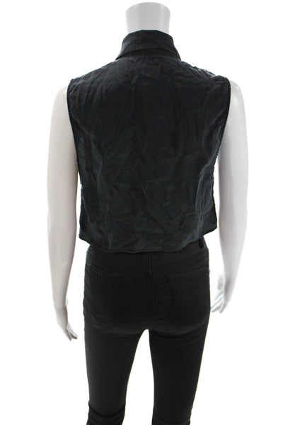 Kimberly Taylor Women Cropped Silk Collared Button Up Sleeveless Black Size S