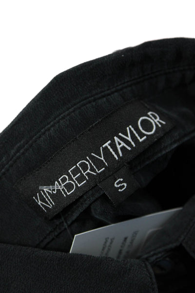 Kimberly Taylor Women Cropped Silk Collared Button Up Sleeveless Black Size S
