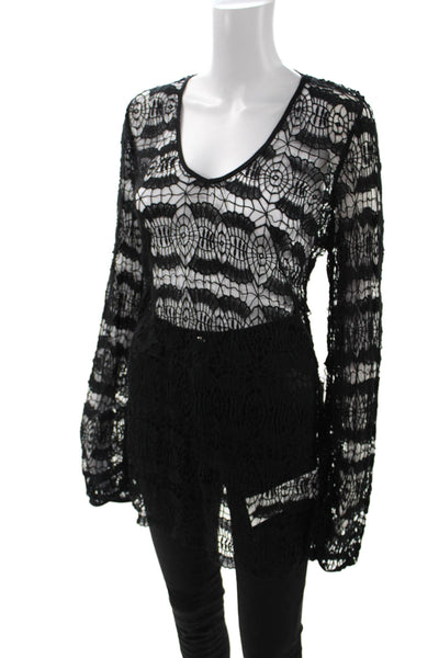 OndadeMar Women Black 100% Cotton Tunic Long Sleeve Round Neck Size M