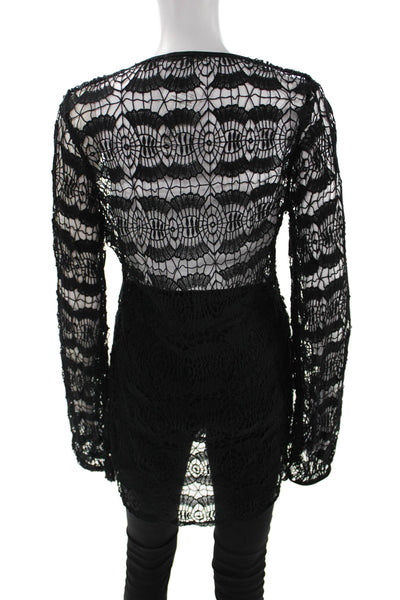 OndadeMar Women Black 100% Cotton Tunic Long Sleeve Round Neck Size M