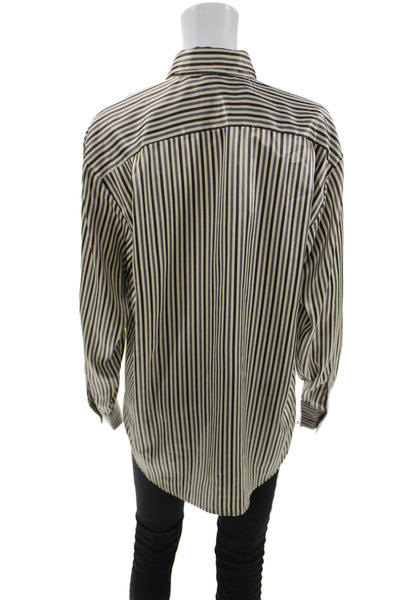The Line Womens Beige Striped Collared Button Up Blouse Long Sleeve Size S