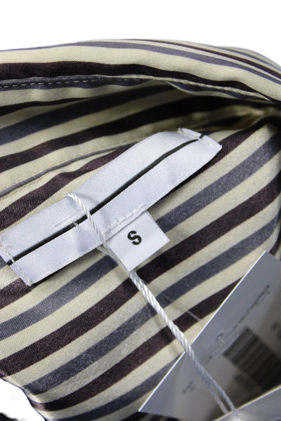 The Line Womens Beige Striped Collared Button Up Blouse Long Sleeve Size S