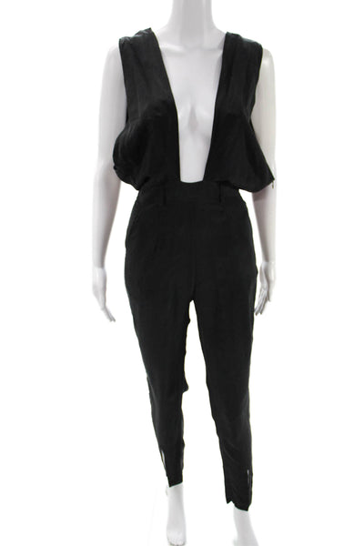 Maurie & Eve Women Silk V Neck Sleeveless Jumpsuit Black Size XS