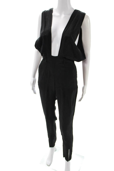 Maurie & Eve Women Silk V Neck Sleeveless Jumpsuit Black Size XS