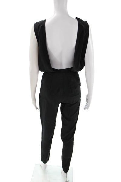 Maurie & Eve Women Silk V Neck Sleeveless Jumpsuit Black Size XS