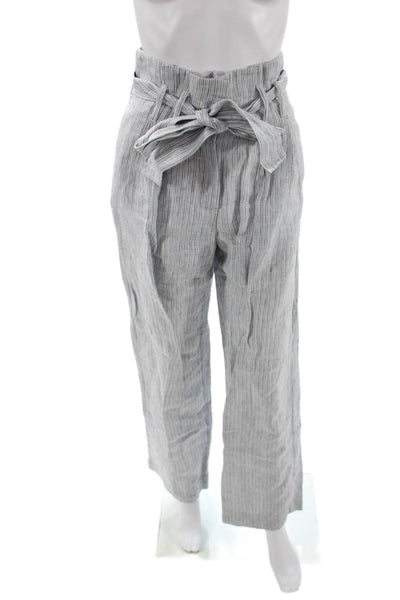 Lee Mathews Women Cropped Paperbag Striped Linen Pants Gray Size 0