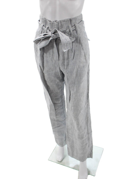 Lee Mathews Women Cropped Paperbag Striped Linen Pants Gray Size 0