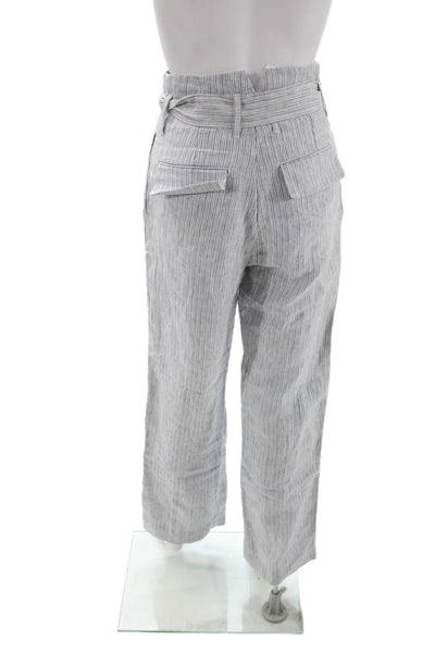 Lee Mathews Women Cropped Paperbag Striped Linen Pants Gray Size 0