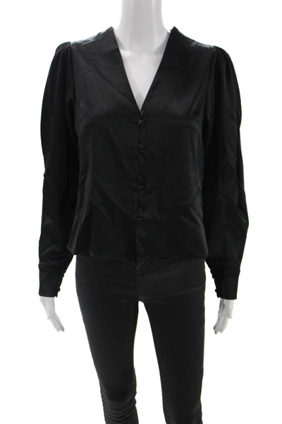 Kimberly Taylor Womens Black V-Neck Button Up Long Sleeve Blouse Size S