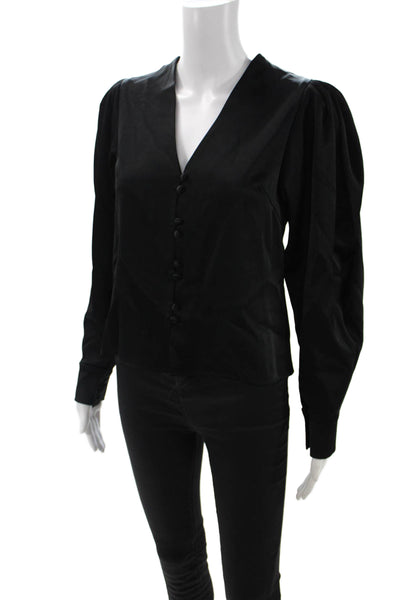 Kimberly Taylor Womens Black V-Neck Button Up Long Sleeve Blouse Size S