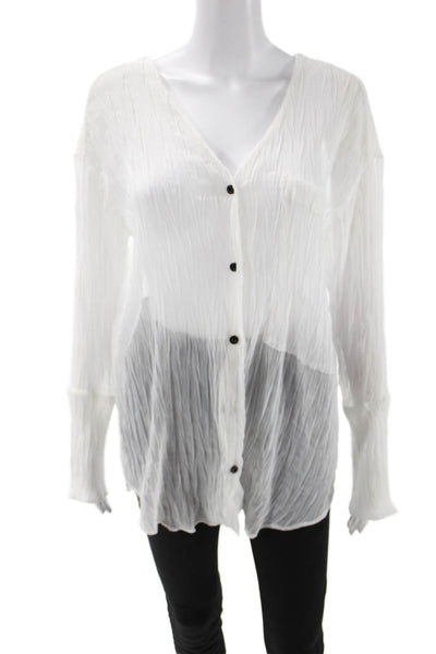 Kimberly Taylor Women White Bohemian V-Neck Button-Up Long Sleeve Size M