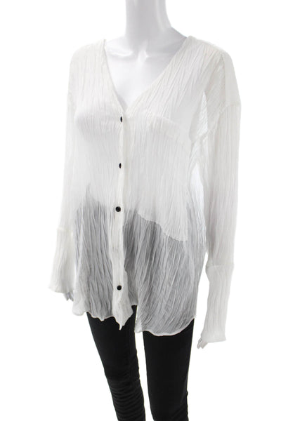 Kimberly Taylor Women White Bohemian V-Neck Button-Up Long Sleeve Size M
