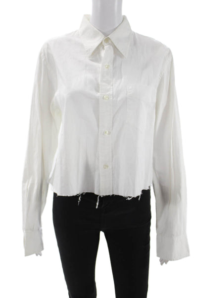 Riley Women Cropped Button-Up White Cotton Long Sleeve Size One Size