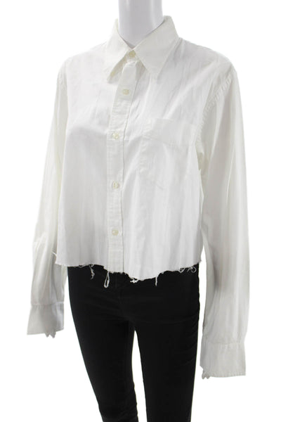 Riley Women Cropped Button-Up White Cotton Long Sleeve Size One Size