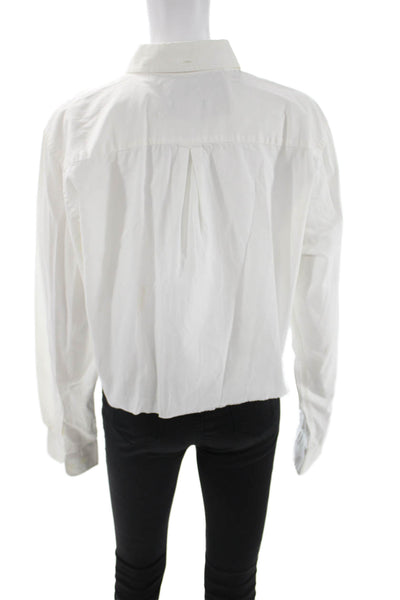 Riley Women Cropped Button-Up White Cotton Long Sleeve Size One Size
