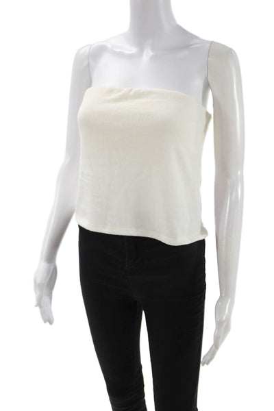 Donni Women White Rayon Cropped Tank Sleeveless Solid Size S