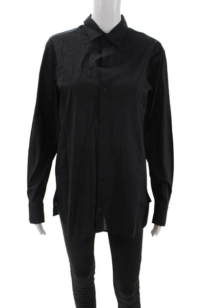 Free In St Barth Women Collared Button-Up Cotton Top Long Sleeve Black Size M