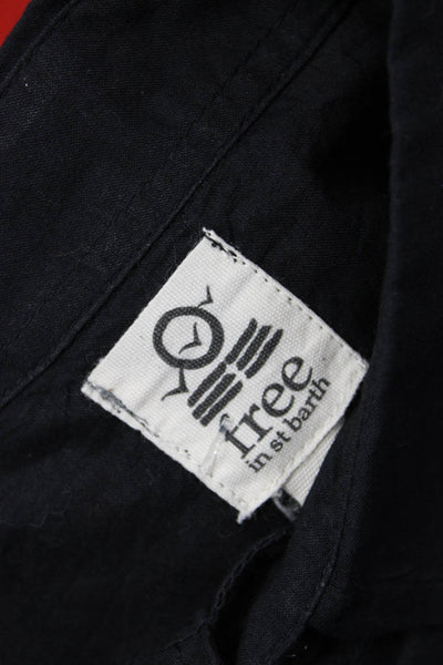 Free In St Barth Women Collared Button-Up Cotton Top Long Sleeve Black Size M
