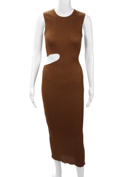 Zara Women Bodycon Maxi Dress Brown Sleeveless Crew Neck Size S