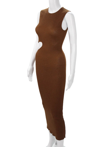 Zara Women Bodycon Maxi Dress Brown Sleeveless Crew Neck Size S