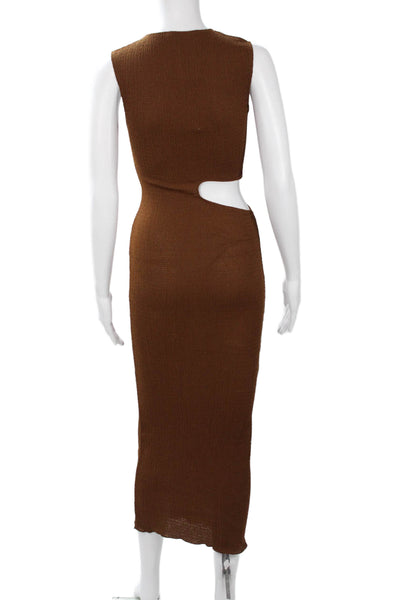 Zara Women Bodycon Maxi Dress Brown Sleeveless Crew Neck Size S