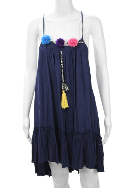 Misa Women Sundress Dark Blue 100% Rayon Sleeveless Mini Size S