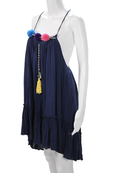 Misa Women Sundress Dark Blue 100% Rayon Sleeveless Mini Size S