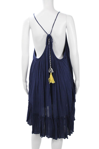 Misa Women Sundress Dark Blue 100% Rayon Sleeveless Mini Size S
