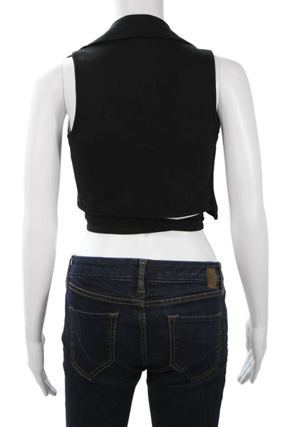 I Am Gia Women Cropped Collared Sleeveless Buckle Black Top 90s Size S