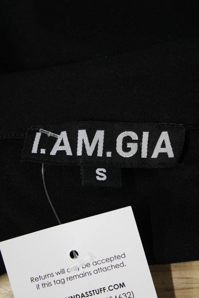 I Am Gia Women Cropped Collared Sleeveless Buckle Black Top 90s Size S